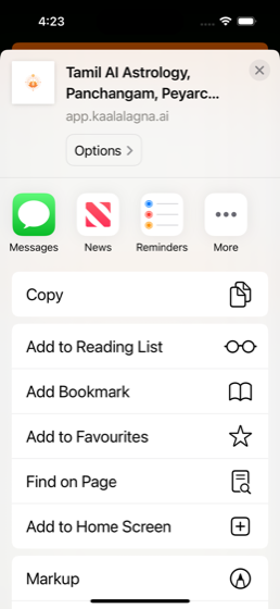 Safari share sheet showing the Add to Home Screen option